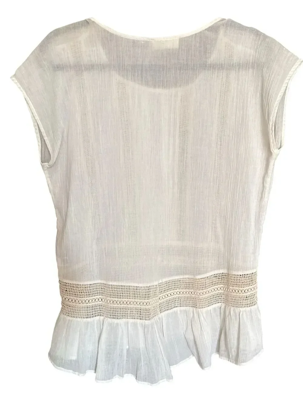 Cream Crochet-Panel Peasant Tunic Top 100% Cotton baby girl Ruffle hem